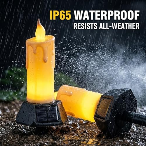 Flameless Grave Candles for Cemetery, Memorial Remembrance Climbing Flame Candles, Solar Powered Waterproof Outdoor Plastic Pillars with Detachable Stake (2 Pack) - size: 2 Pack