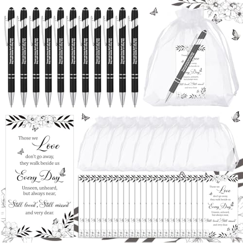 Yeaqee 150pcs/50set Funeral Favor Pen Poem Card for Guests, White, Simple - color: White, style: Simple