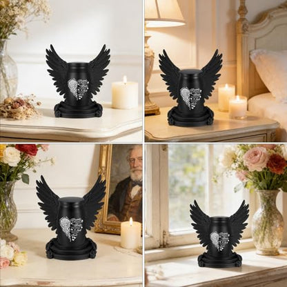Abooxiu Small Urns for Human Ashes 2.76 Inches Mini Urn Aluminium Small Keepsake Urns with Angel Wings, Memorial Cremation Urn with 3D Printed Wing Frame, Sympathy Remembrance Urn for Loved One, Black