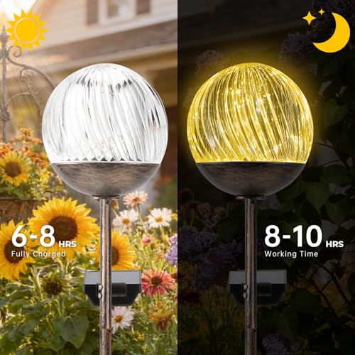 Solar Globe Stake Lights - Twinkle Effect Outdoor Acrylic Ball Garden Lights , Elegant Solar Light,Exquisite Garden Solar Balls light for Yard, Pathway, Patio, gifts for Mom (Bronze stake, 2 pack) - color: Bronze