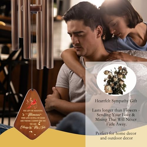 Memorial Sympathy Wind Chimes for Loss of Loved One 32'', Cardinal Wind Chimes in Memory of a Loved One, Cardinal Memorial Gifts, Bereavement Condolence Remembrance Gifts,Wooden,Brown
