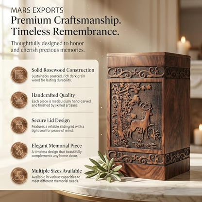 Wooden Cremation Urns Box for Human Ashes, Memorial Keepsake Boxes for Adults, Male/Female,Child, Pets Dog Cat Wood Burial Funeral Container (Deer) Urn, Capacity (Small) - size: Small