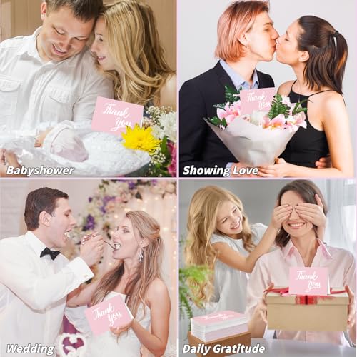 600 Pcs Pink Thank You Cards Bulk with Kraft Envelopes and Stickers 4x6 Inch Blank Thank You Notes Box Set Minimalistic Design for Business Wedding Baby Shower Graduation Bridal Shower Christmas - color: Pink