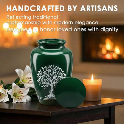 Emvency Urn for Ashes, Metal Alloy, 10" H x 6" W, Green - color: Green