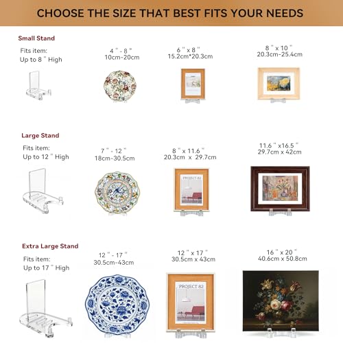 Acrylic Easel Display，Plate Stands for Display，Adjustable Clear Display Holder for 12" to 17" large Plate, Platter, Book, Card, Frame, Picture, Artwork, Plaque (Extra Large 12"-17") - size: Extra Large 12"-17"