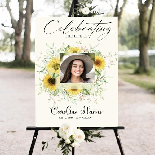 Sunflower Large Funeral Sign, Personalized Memorial Welcome Sign, Yellow Floral Custom Celebration of Life Poster Board, Forever in our Hearts, Funeral Decor Idea, Funeral program - color: #Version 17