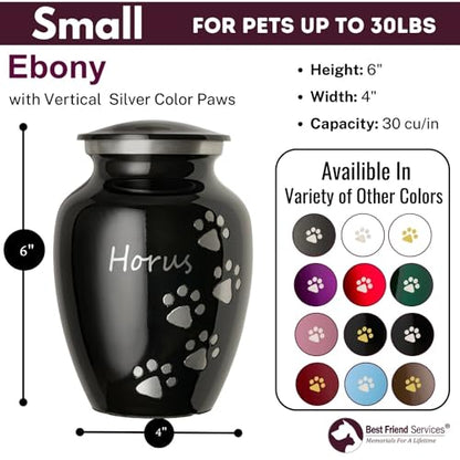 Ottillie Premier Ebony/Pewter/Vert Urn, up to 25lbs - color: Ebony, Vertical Pewter Paws, size: Small