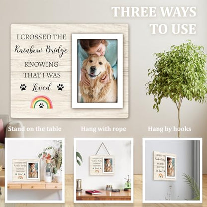Rainbow Bridge Pet Memorial Picture Frame - Dog Memorial for Loss, Sympathy & Bereavement Gifts - 4x6 Photo Frame