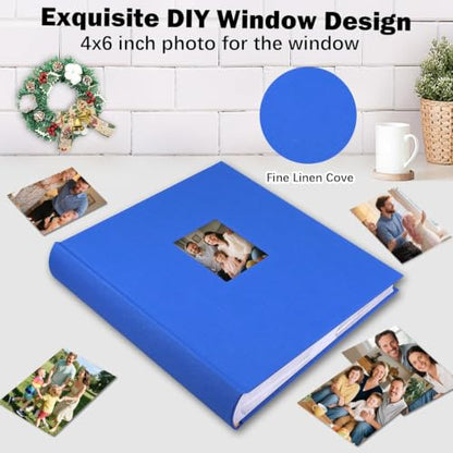 600 Pocket 4x6 Photo Album with Writing Space, Linen Cover, Blue - color: 600 Pockets Blue