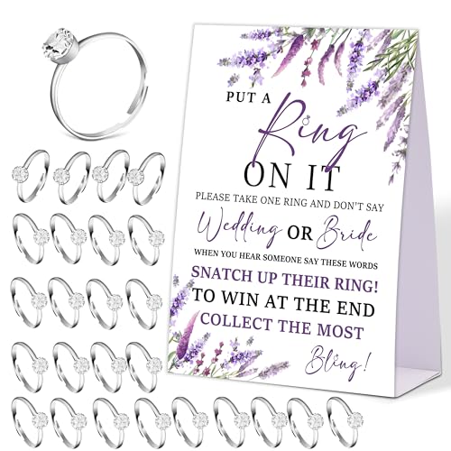 Lavender Purple Don't say Bride or Wedding Game, Put a Ring on It Bridal Shower Game with 50 Fake Rings, Bridal Shower Decorations, Wedding Shower or Bachelorette Party Supplies - 13