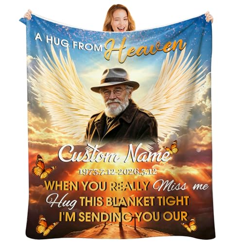 Custom Memorial Blanket with Photo, Personalized in Loving Memory Throw for Loss of Loved One, Made in USA, Customized Sympathy Bereavement Remembrance Grieving Blanket for Loss One (Design 01) - color: Design 01