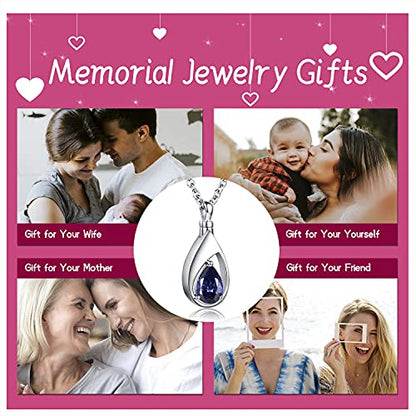 Sariel 925 Sterling Silver Teardrop Cremation Necklace for Ashes - color: Tanzanite