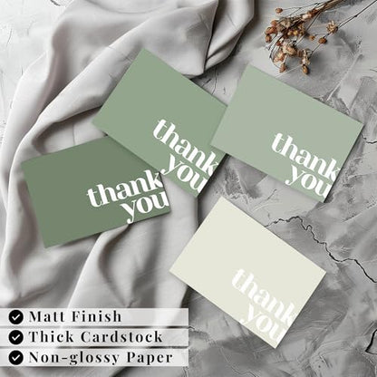 Thank You Cards with Envelopes Bulk Pack of 40 - Green Thank You Cards Set | 5 x 3.5 Inches with Matching Stickers & Envelopes, For Business, Baby Shower, Wedding, Small Business, Graduation, Funeral - color: Green