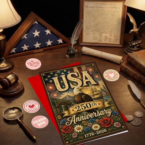 250 Years of Freedom Greeting Card with Red Envelope, 1776-2026 Patriotic Eagle Independence Celebration Card, USA Anniversary Card for Veterans, Family, Friends - color: american11
