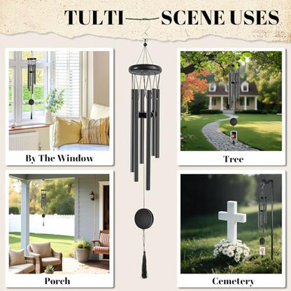Customizable Memorial Wind Chime - Outdoor Bereavement Gift with Removable Charms, Sympathy Keepsake for Loss, Garden & Patio Decor (Black) - size: Black