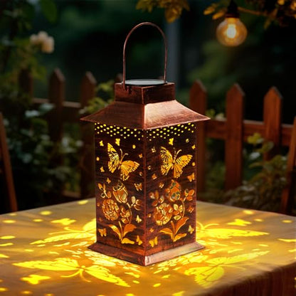 Homemory Gifts for Women, Butterfly Solar Lanterns Outdoor Waterproof | Solar Decoration with Led Glow and Waterproof Metal Design, Ideal for Garden, Yard, Patio, Porch, Birthday Gifts - style: Butterfly Square