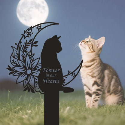 Cat Grave Marker Outdoor Memorial, 12in Metal Pet Memorial Plaque with Garden Moon Cat, Weatherproof Headstone for Yard or Indoor Tribute