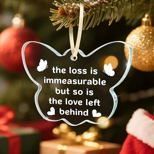 Sympathy Memorial Gifts for Loss of Loved One, Sympathy Bereavement Remembrance Gift, The Loss Is Immeasurable Butterfly Glass Ornament Keepsake for Mom, Friend, Coworker, Husband, Brother, Grandma - style: BF-The Loss