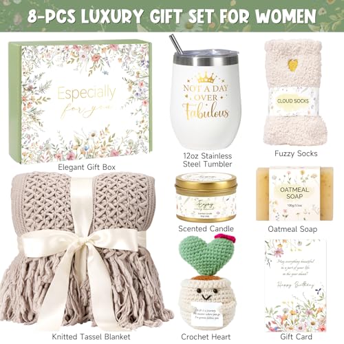 Birthday Gifts for Women, Happy Birthday Gifts for Mom Self Care Package Get Well Soon Gift Baskets, Thinking of You Spa Gift Basket with Knit Blanket Tumbler, Unique Gift Set for Mom, Wife, Friends - color: Khaki