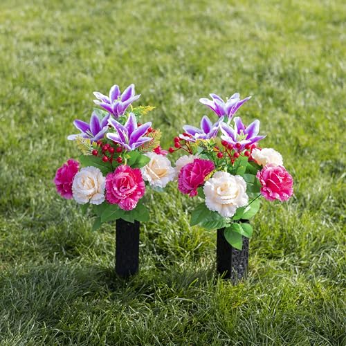 LVXINLI 2 Sets Vibrant Cemetery Flowers - Beautiful Grave Decorations with Artificial Roses and Silk Flowers (red, 2 Bouquets) - size: 2 saddles