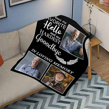 LOSARON Custom Memorial Blanket You were My Favorite Hello My Hardest Goodbye Wings Personalized Photo Collection Blanket in Memory of Loved One Gifts Memorial Gifts for Loss of Grandma Dad Mom