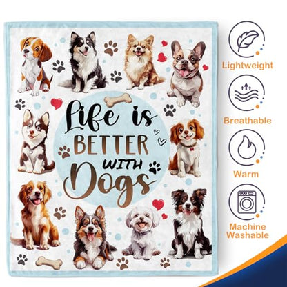 Dog Blanket Gifts for Women Kids Girls Boys Cute Puppies Pet Lovers Themed Throws Soft Cozy Bed Couch Plush Birthday Christmas Lightweight Blanket 50"x60" - color: Dog, size: 50"x60"