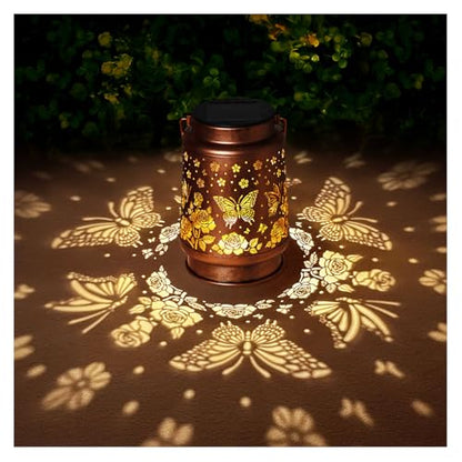 Butterfly Solar Lanterns Outdoor Waterproof Rose Garden Decor Gifts for Women Mom Grandma Hanging Solar Lights Metal Solar Decoration Outside for Yard,Patio,Backyard,Porch - style: C. 1 Pack Rose Butterfly Lantern