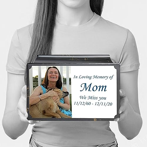 GetUrns Cultured Marble Urn Vault by Mackenzie with Personalized Picture and Text for Human Ashes I Black & Gold Adult Urns for Male and Female I 210lbs - color: Black & Gold