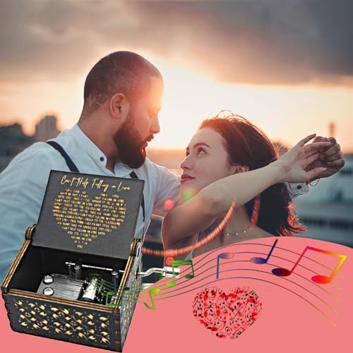 Can't Help Falling in Love Wood Music Box, Antique Engraved Music Boxes | Wooden Music Box Gifts for Lover, Boyfriend, Girlfriend, Husband,Wife (Black) - color: Black
