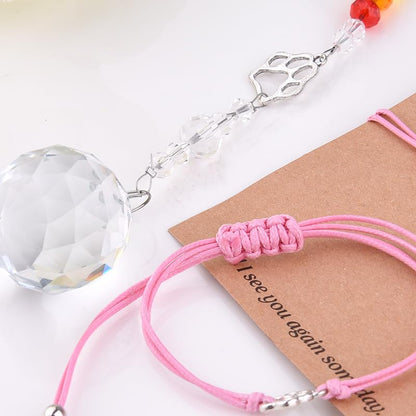 Sisadodo Rainbow Bridge Dog Memorial Gifts for Loss of Dogs Cats Rainbow Bridge Bracelet Keychains Paw Crystal Sun Catcher - color: pink
