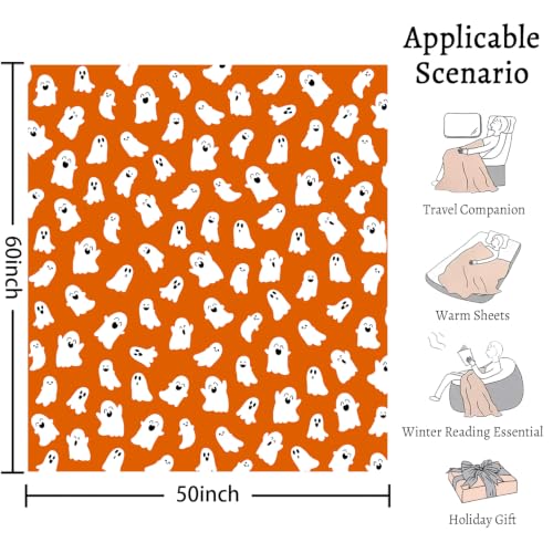Halloween Blanket Cute Ghost Throw Blankets Gifts for Women Men 50"X60" - color: Orange Ghost