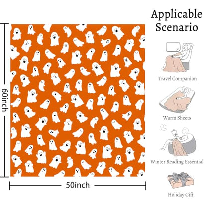 Halloween Blanket Cute Ghost Throw Blankets Gifts for Women Men 50"X60" - color: Orange Ghost