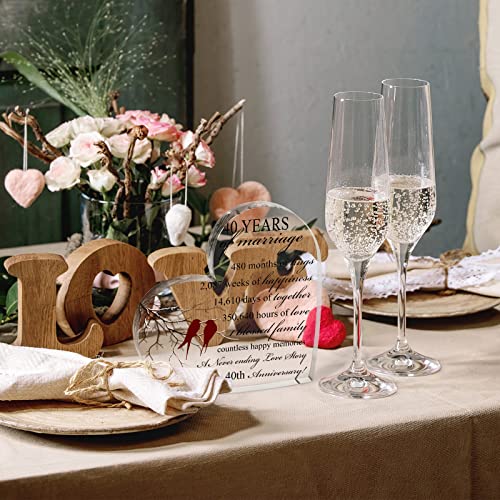 Qunclay 40th Years of Marriage Gift Wedding Anniversary Souvenir | Heart Marriage Keepsake Decoration, 40th Present for Couple Parent Women Mom Husband Wife He She Friend Grandparents - style: 40th