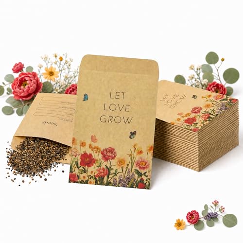 50 Pack Let Love Grow Seed Packet Envelopes for Wedding Favors