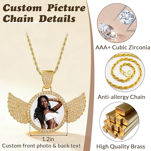 HJX Custom Circle Chain with Wings, Memorial Picture Necklace for Men Womem - color: 7-wing