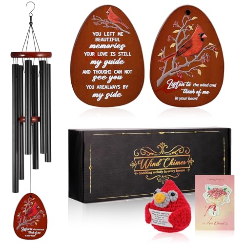 Memorial Sympathy Wind Chimes for Loss of Loved One | 26'' with Cardinal Doll, Cardinal Windchimes in Memory of a Loved One Bereavement Condolence Remembrance Gifts