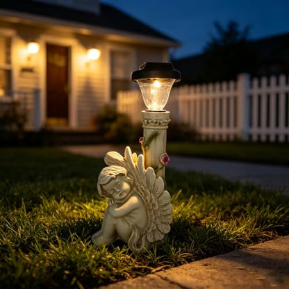 Angel Statue with Solar Light,White 12.9IN - color: Streetlight Angel
