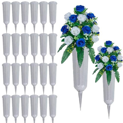 24 Pack Cemetery Vases for Grave Cemetery Vases with Spikes Flower Holder for Cemetery Cemetary Vase Grave Flower Holder Grave Flower Holder for Cemetery - color: Light Gray