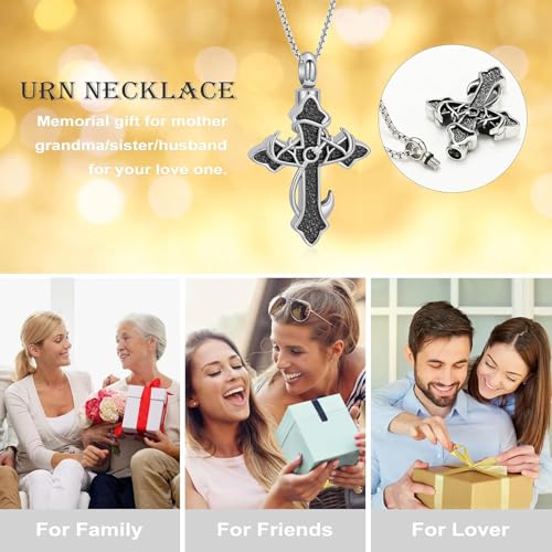 zeqingjw Cross Urn Necklace Fish Hook Cremation Jewelry for Ashes Pendant Stainless Steel Deer Antler Cross Memorial Human Pet Keepsake Ashes Holder for Men Women - color: Z-Silver-B
