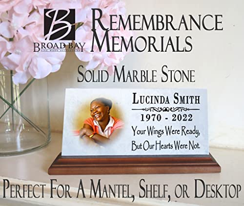 Broad Bay Loved One Memorial with Picture Celebration of Life Memorial Plaque Custom Photo Marble Remembrance - Your Wings were Ready But Our Hearts were Not 8" x 4"' - color: Your Wings Were Ready
