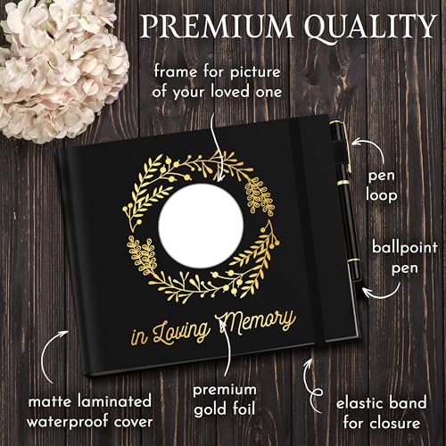 Elegant Black Funeral Guest Book, 10 x 8 Inches 120 Pages Guest Book for Funeral, 360 Entries Guest Book for Funeral and Memory, Memorial Service Guest Book with Pen and Sign, Memorial Guest Book