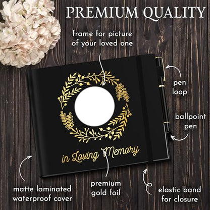 Elegant Black Funeral Guest Book, 10 x 8 Inches 120 Pages Guest Book for Funeral, 360 Entries Guest Book for Funeral and Memory, Memorial Service Guest Book with Pen and Sign, Memorial Guest Book