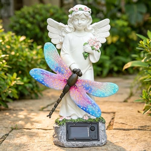 Starryfill Solar Angel Garden Statue Color Changing Dragonfly Light 12"(H)