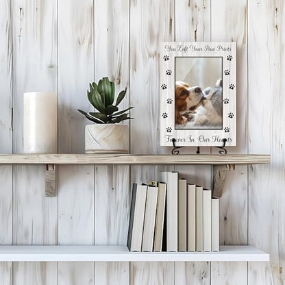 Pet Memorial Frame - Your Paw Prints Forever, Wooden Picture Frame Gift - 4x6 Stand - Vertical for Tabletop