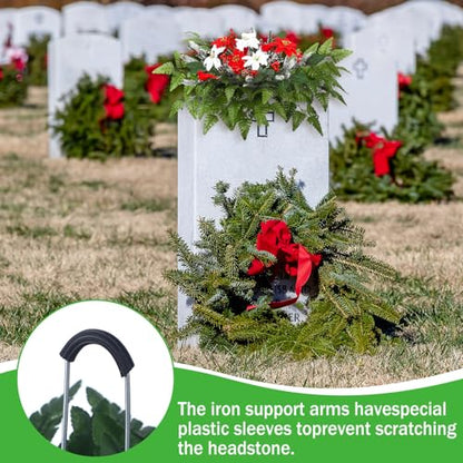 Thiccywoov 70 Pcs Artificial Christmas Cemetery Flower Poinsettia Headstone | Red Poinsettia Christmas Flowers, outdoor Grave Memorial Decor, Silk Flowers Berries Pinecones Foam Holder
