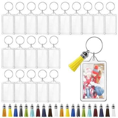 20 Set Acrylic Photo Keychain-Clear Picture Frame Keychain with Tassels - style: Rectangle