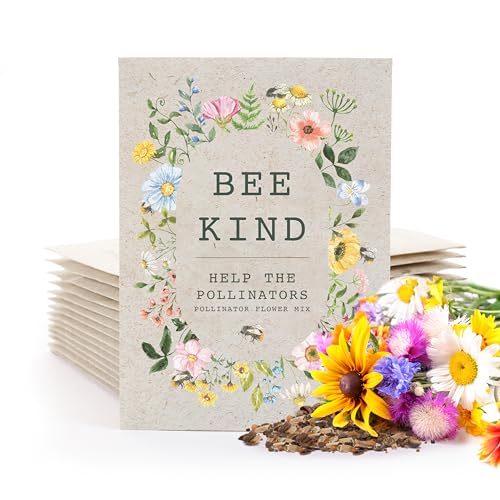 Bentley Seed Co. | Bee Kind Pollinator Flowers | Beautiful Bee Art Kraft Look Seed Packets | Environmental Favors Cards for Guests | Wildflower Mix Seed Packets | Eco-Friendly Hand Out Gift | 25 Pack - style: Bee Kind Floral