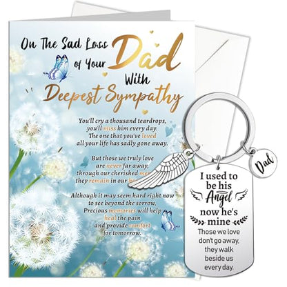 HOWAF Sympathy Card & Memorial Keyring for Loss of Dad, Deepest Sympathy Cards, Thinking of You, Unisex Adult, White and Blue, Floral