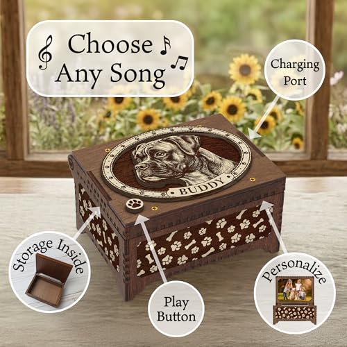 Boxer Dog Custom Memorial Music Box | Voice Recording or Favorite Song, Memory Box, Photo Image Print Inside
