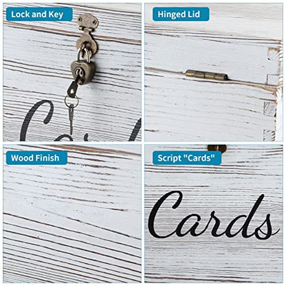 MDLUU Wood Wedding Card Box, Rustic Wedding Money Case with Lock, Envelope Holder Card Receiving Box for Reception, Birthday Party (White) - color: White